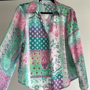 Multi color silky material button down shirt